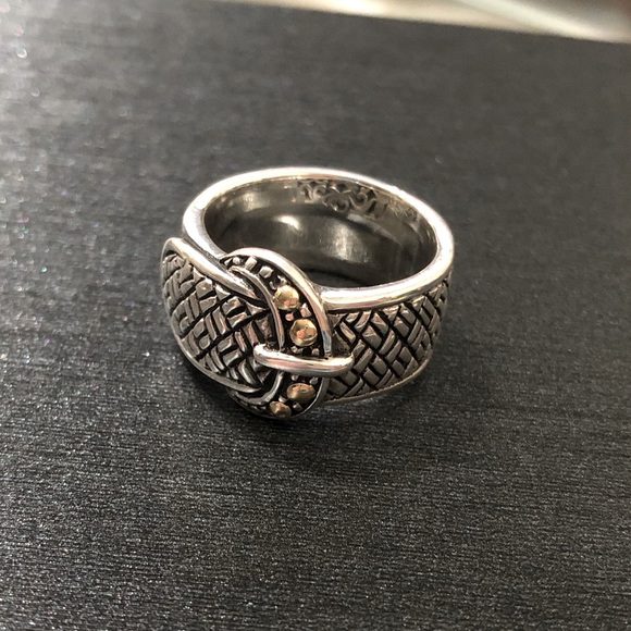 Robert Manse Designs Sterling Silver & 18k Gold Textured Buckle Band Ring - Picture 2 of 4